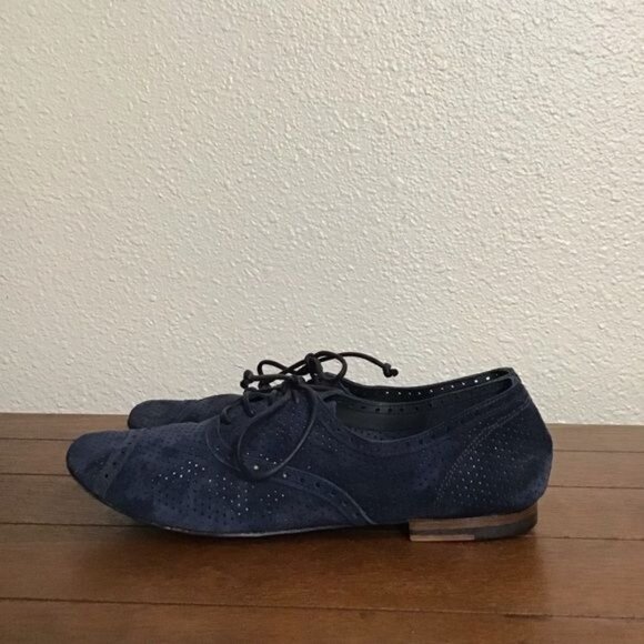 Silvano Sassetti Blue Suede Lace Up Flats Sz 38 US 6 - Picture 11 of 12